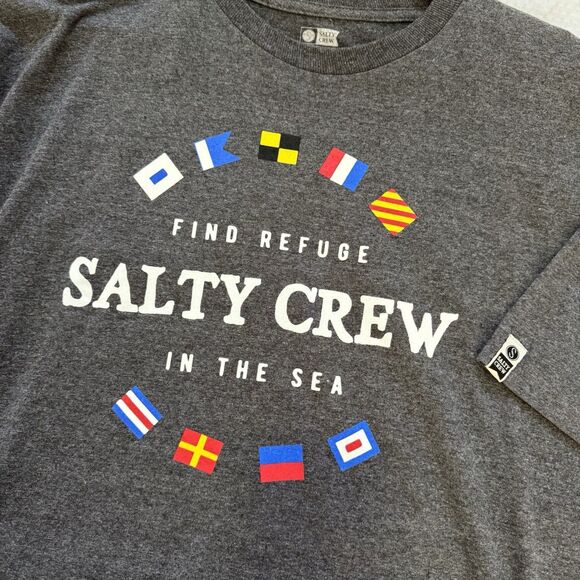SALTY CREW Gray Nautical Flags Short Sleeve Crew Neck Tee T Shirt Men's Size XL - Picture 3 of 6